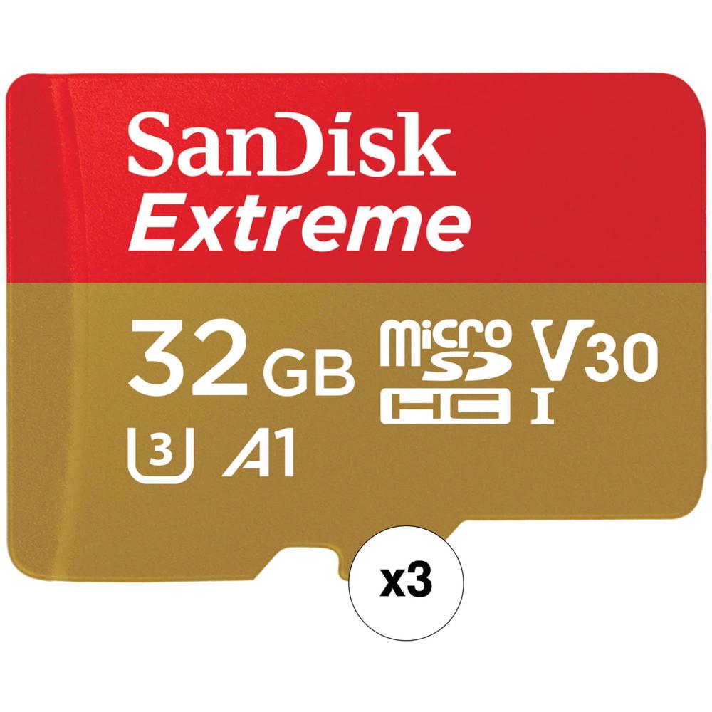 Tarjeta de Memoria SanDisk 32GB Extreme UHS-I microSDHC con Adaptador SD (Paquete de 3) - A1, V30, U