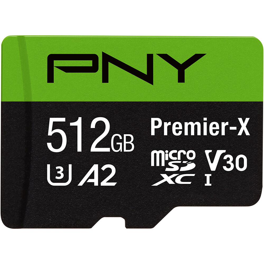 Tarjeta de Memoria PNY 512GB Premier-X UHS-I microSDXC con Adaptador SD - Velocidades de Lectura 100