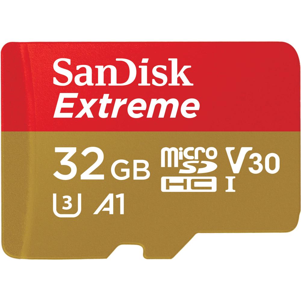 Tarjeta de Memoria SanDisk 32GB Extreme UHS-I microSDHC con Adaptador SD - A1, V30, U3, Clase 10, 10