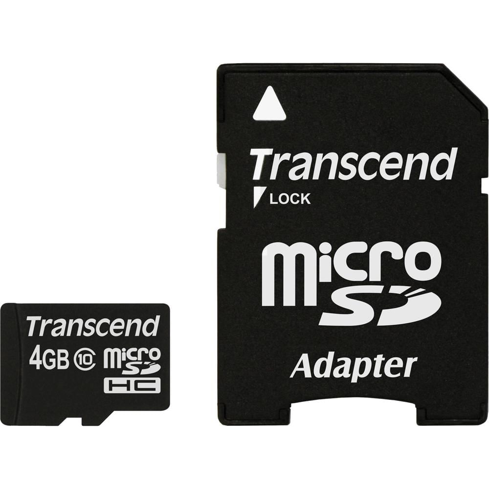 Tarjeta de Memoria Transcend microSDHC Premium de 4GB con Adaptador SD - Clase 10, Velocidad de Lect