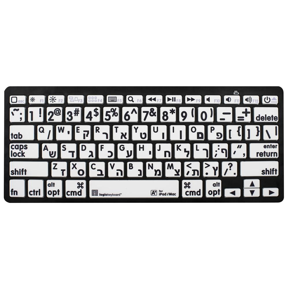 Teclado Mini Bluetooth 3.0 XL Print de Logickeyboard (Inglés Americano/Hebreo, Negro sobre Blanco)