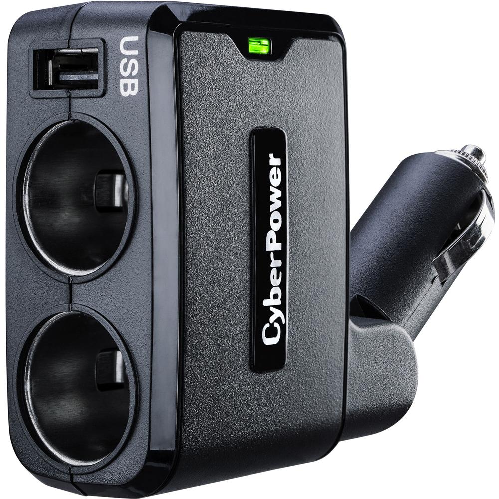 Cargador de Coche CyberPower CPTDC1U2DC con 2.1A Quick Charge, 1x USB Tipo-A, 2x Toma DC y Diseño Co