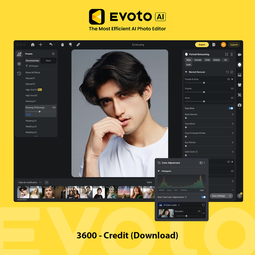 Evoto AI Photo Editor 3600-Créditos (Descarga) - Edición Avanzada de Fotos, Compatible con Mac y Win