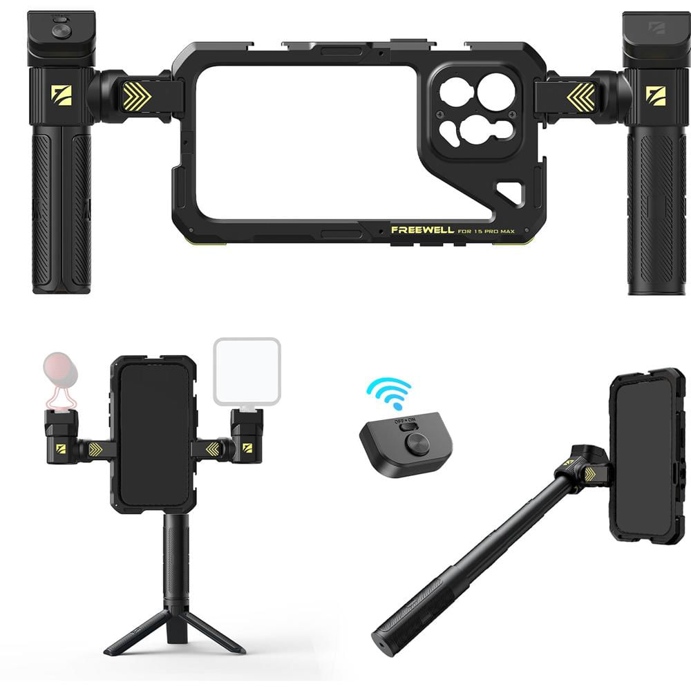Freewell Genius Smartphone Rig Cage para iPhone 15 Pro Max - Instalación Sin Herramientas, Manijas M