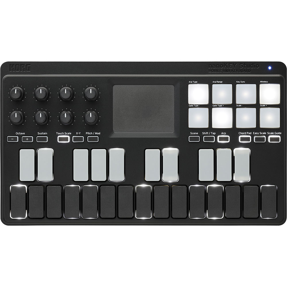 Korg nanoKEY Studio: Teclado MIDI Móvil con 25 Teclas Retroiluminadas, 8 Pads, 8 Perillas Asignables