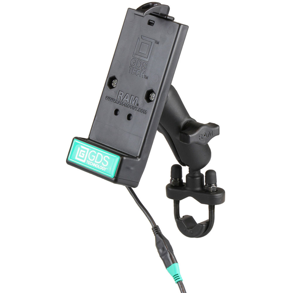 Soporte de Manillar RAM MOUNTS con Base U-Bolt y Dock de Carga Universal GDS para Funda IntelliSkin