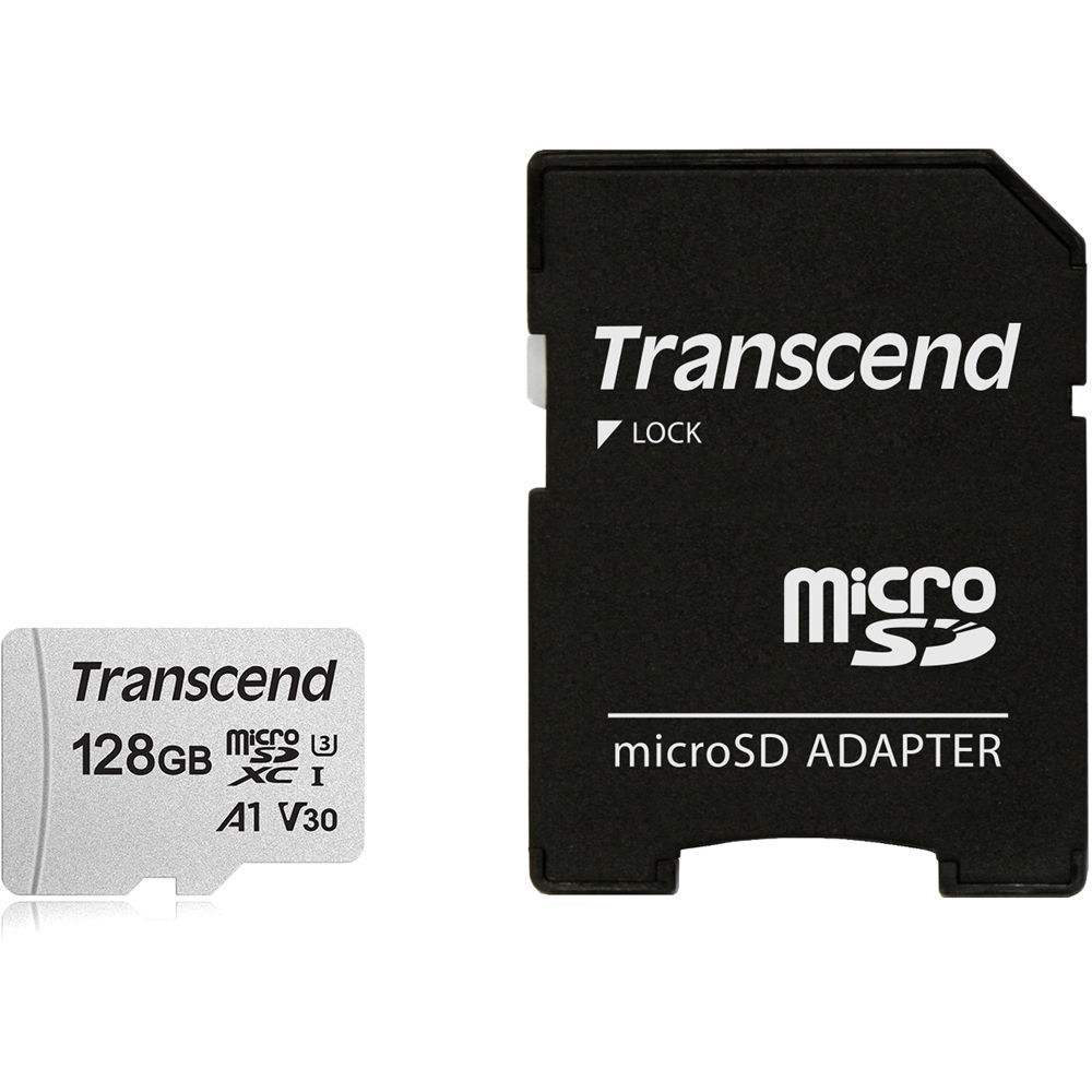 Tarjeta de Memoria Transcend 128GB 300S UHS-I microSDXC con Adaptador SD - A1, V30, U3, Clase 10, Ve