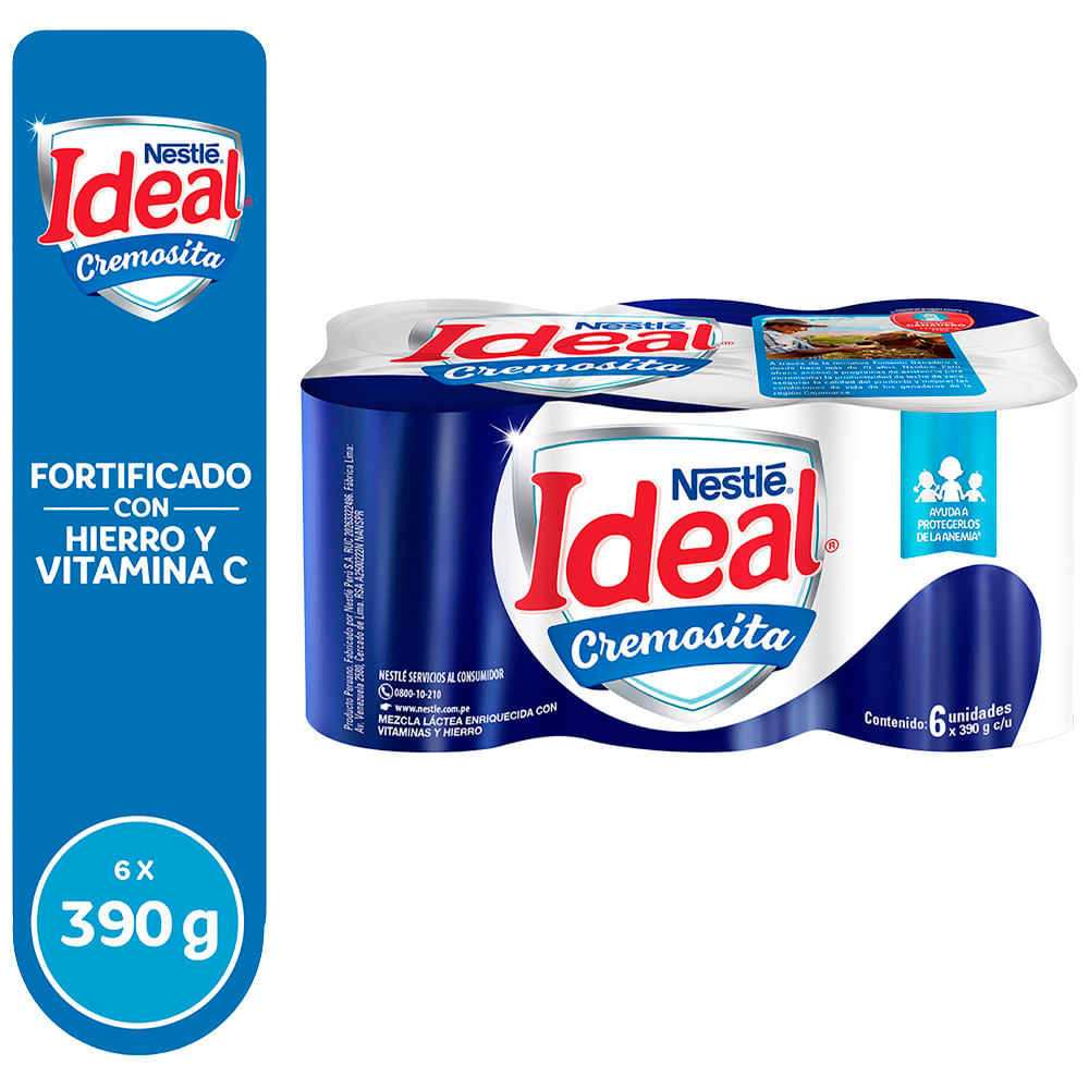 Mezcla Láctea IDEAL Cremosita Lata 390g Paquete 6un