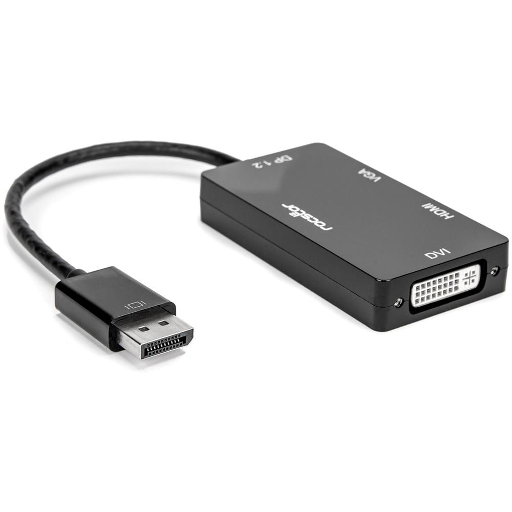 Adaptador Rocstor DisplayPort a HDMI 4K, VGA o DVI, Convertidor 3 en 1, Soporta Resolución HD 4K a 3