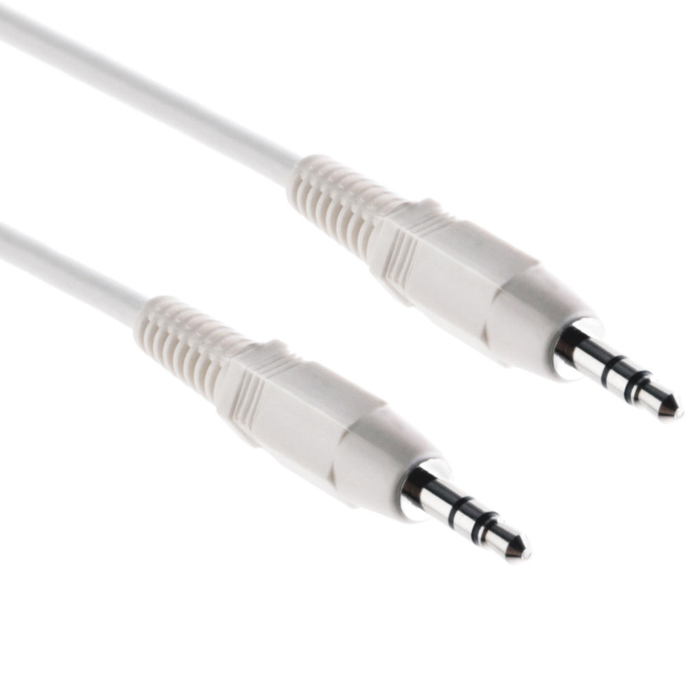 Cable Estéreo Mini Macho a Mini Macho Pearstone (Blanco, 1.5') - Ideal para Aplicaciones Auxiliares
