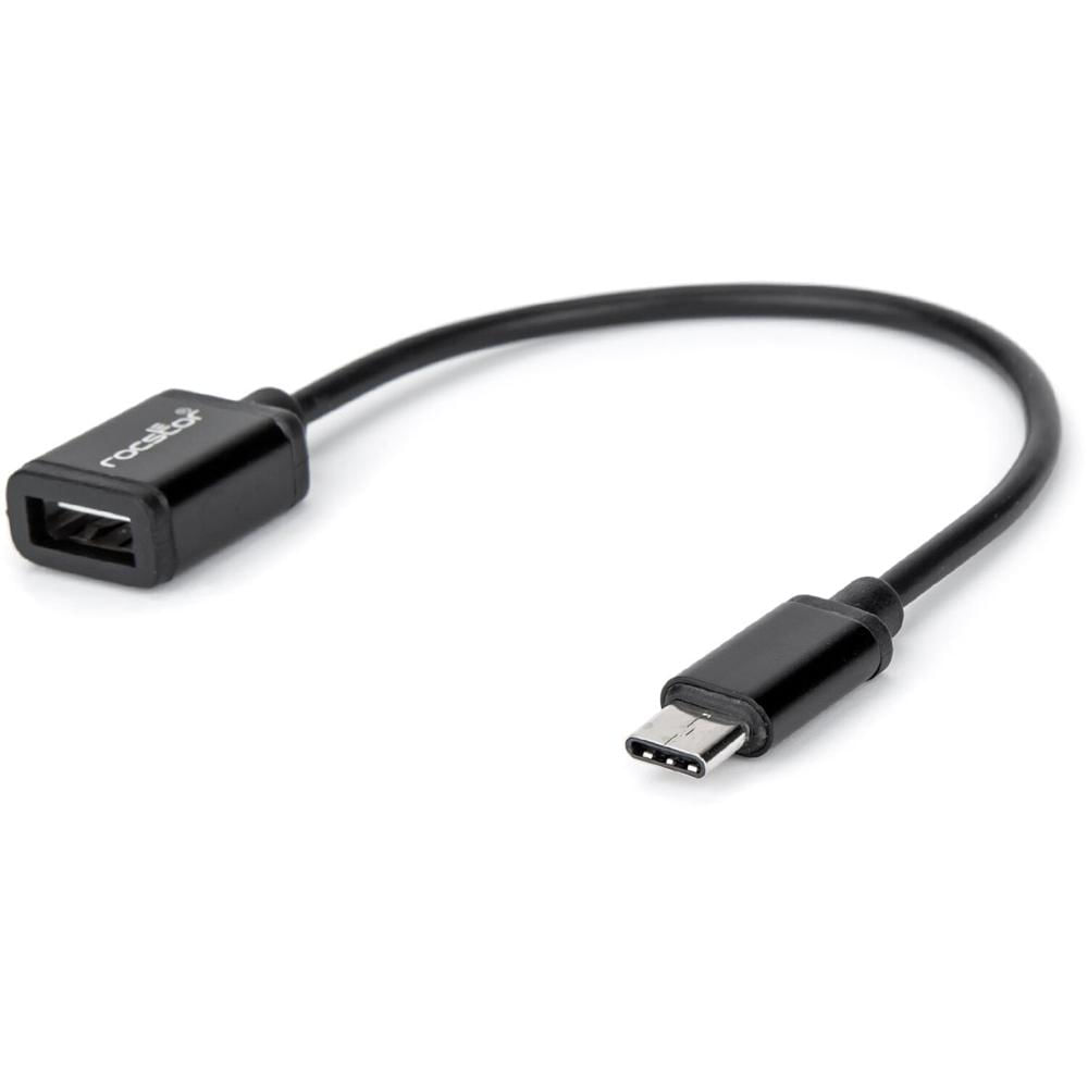 Adaptador Rocstor USB-C 2.0 Macho a USB-A 2.0 Hembra (Negro) - Ideal para MacBooks, Instalación Fáci