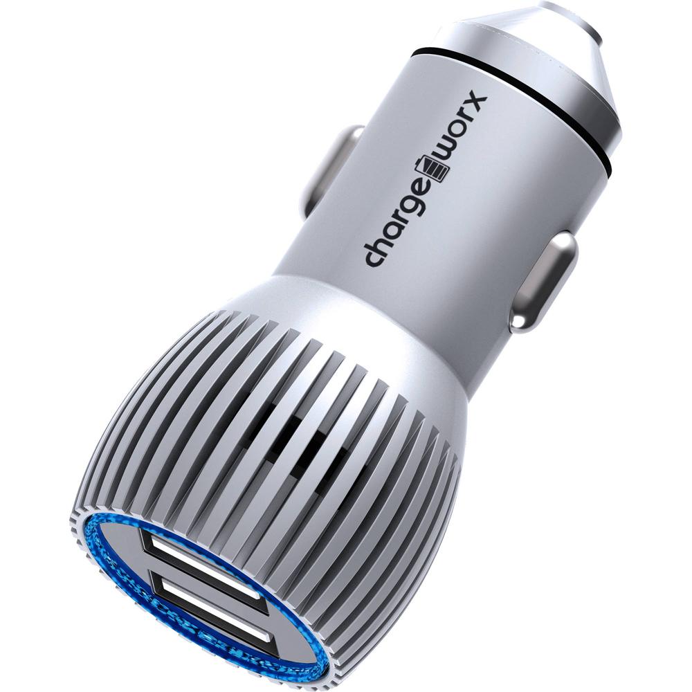 Cargador de Coche ChargeWorx 3.4A Doble USB Metalizado (Plata)