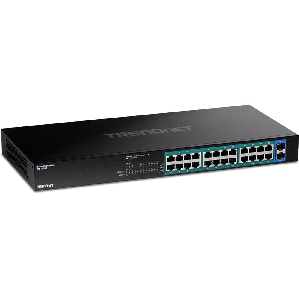 TRENDnet -TG262 Switch de Red No Gestionado de 24 Puertos Gigabit PoE+ con 2 Puertos SFP y Capaci