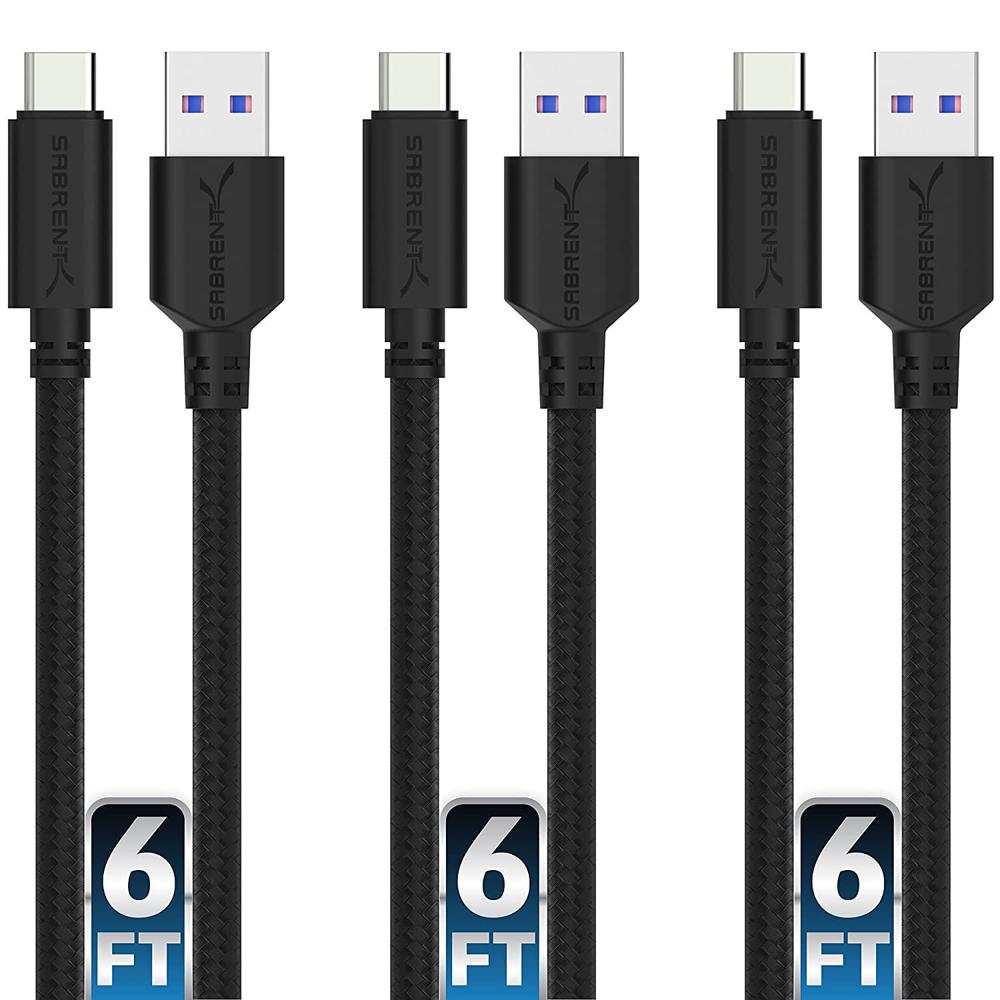 Sabrent Cable USB 3.0 Tipo-C Macho a Tipo-A Macho para Sincronización y Carga (6', Negro, Paquete de