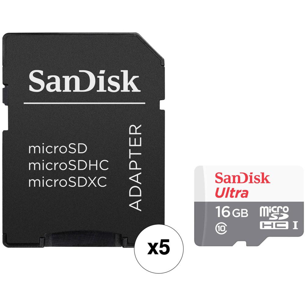 Tarjeta de Memoria SanDisk 16GB Ultra UHS-I microSDHC con Adaptador SD (Paquete de 5) - Capacidad de