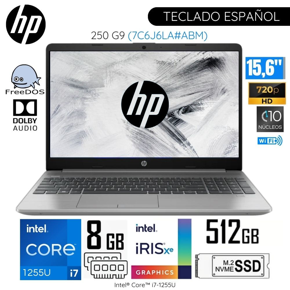 Laptop HP 250 G9 Intel Core i7-1255U 8GB RAM 512GB SSD 15.6"" HD (7C6J6LA#ABM)