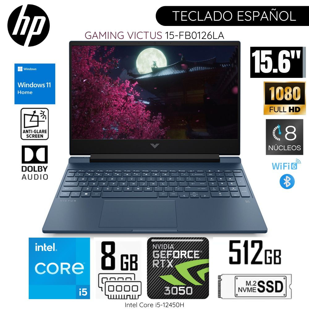 Laptop HP Victus Gaming Intel Core i5 12450H 8GB RAM 512GB SSD 15.6"" FHD Win 11 - 15-FA0021LA