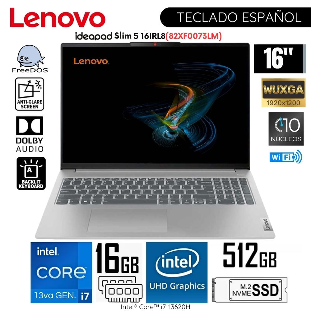 Laptop Lenovo IdeaPad Slim 5 16IRL8 Intel Core i7 13620H 16GB RAM 512GB SSD 16"" WUXGA - 82XF0073LM