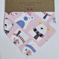 Bandana de algodón con diseño de osos color rosado para bebe RN hasta los 6m Aititi´s Kids