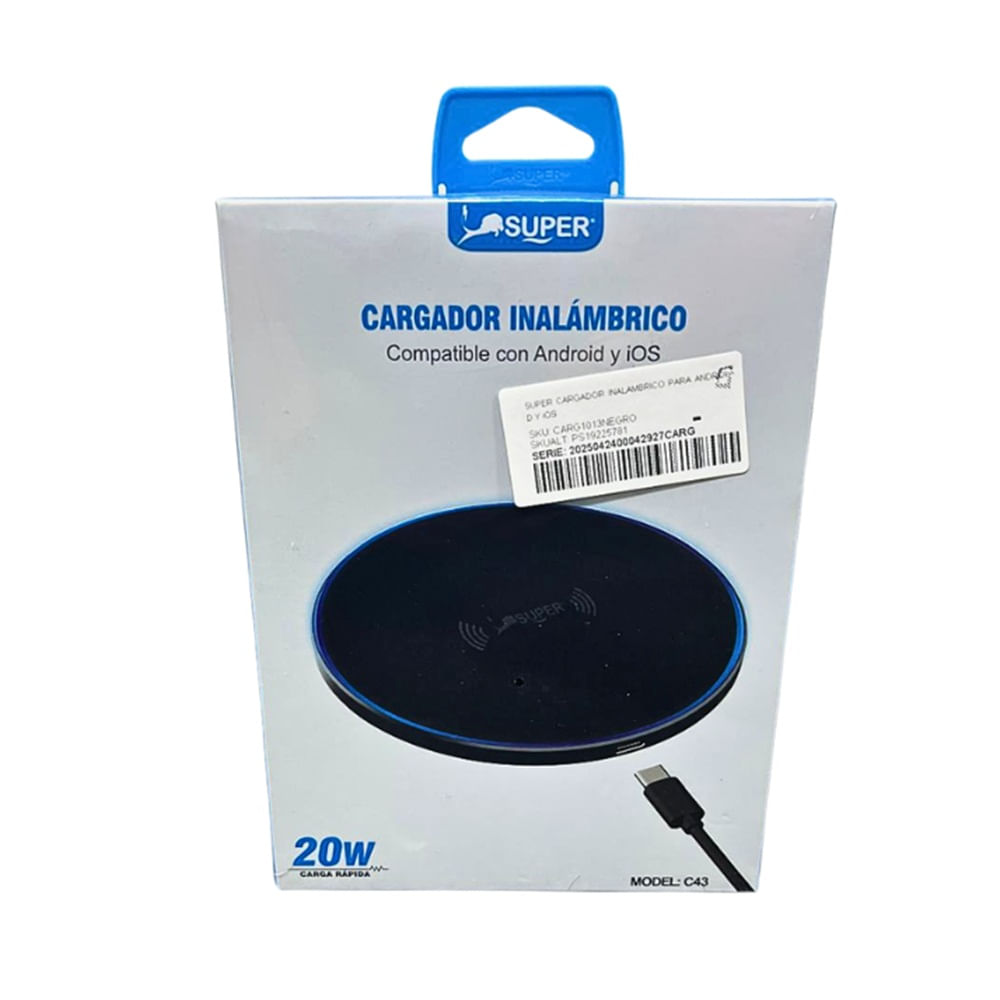 SUPER CARGADOR INALAMBRICO PARA ANDROID Y iOS Negro
