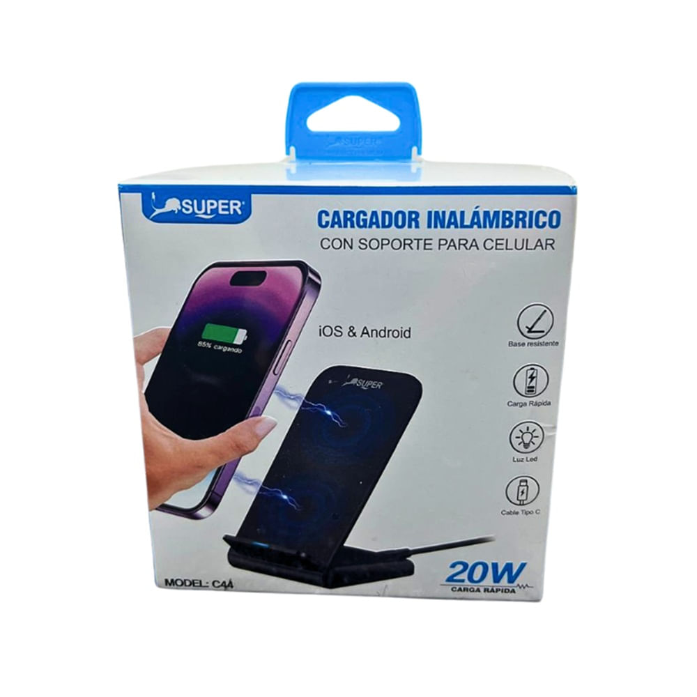 SUPER CARGADOR INALAMBRICO CON SOPORTE PARA CELULAR Negro