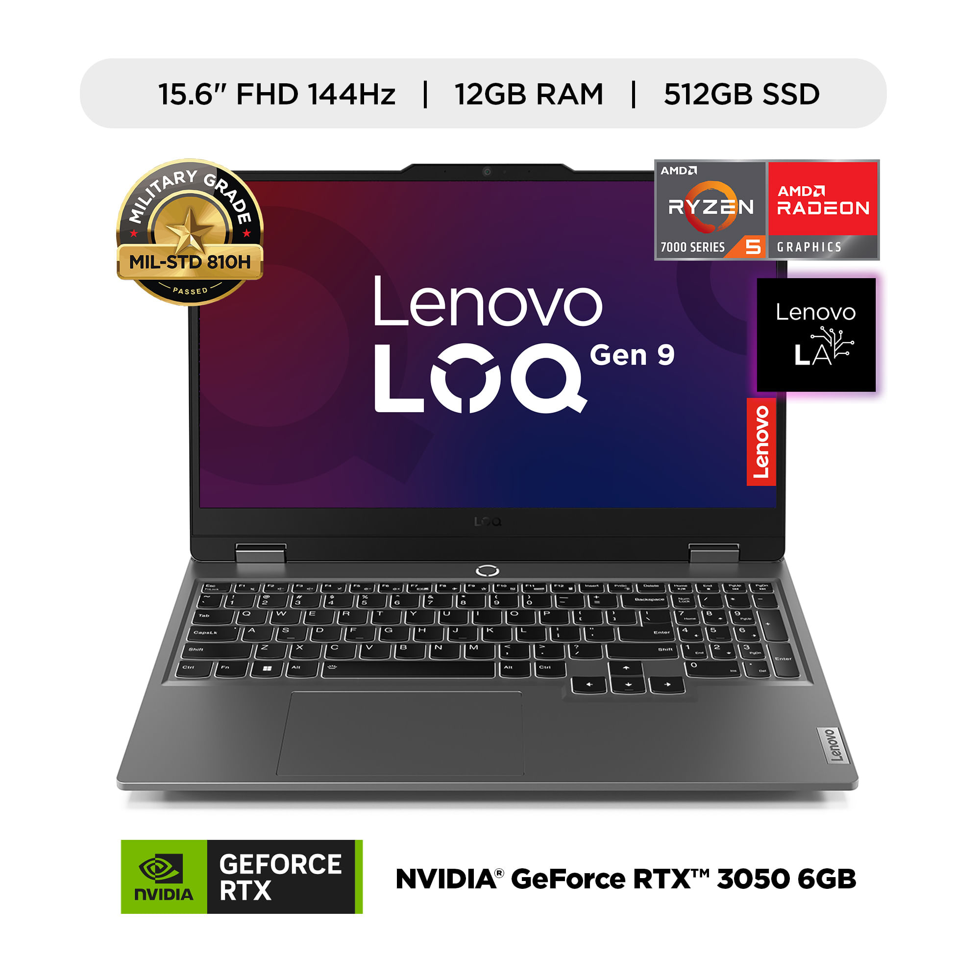Laptop Gamer LENOVO LOQ 15ARP9 15.6"" AMD Ryzen 5 (7000 series) 12GB 512GB SSD