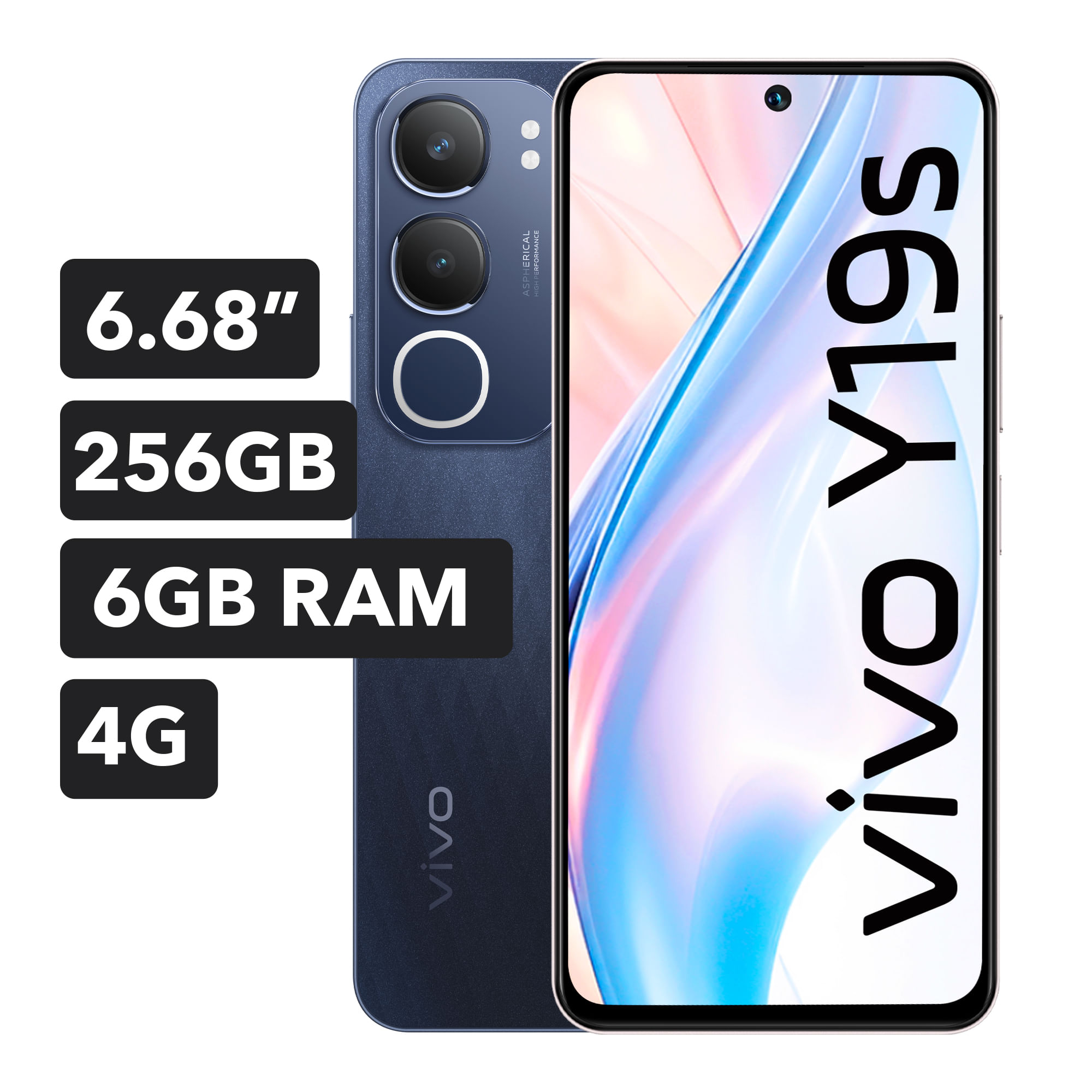 Smartphone VIVO Y19S 6.68"" 256GB 6GB 50MP + 0.08MP Negro Obsidiana