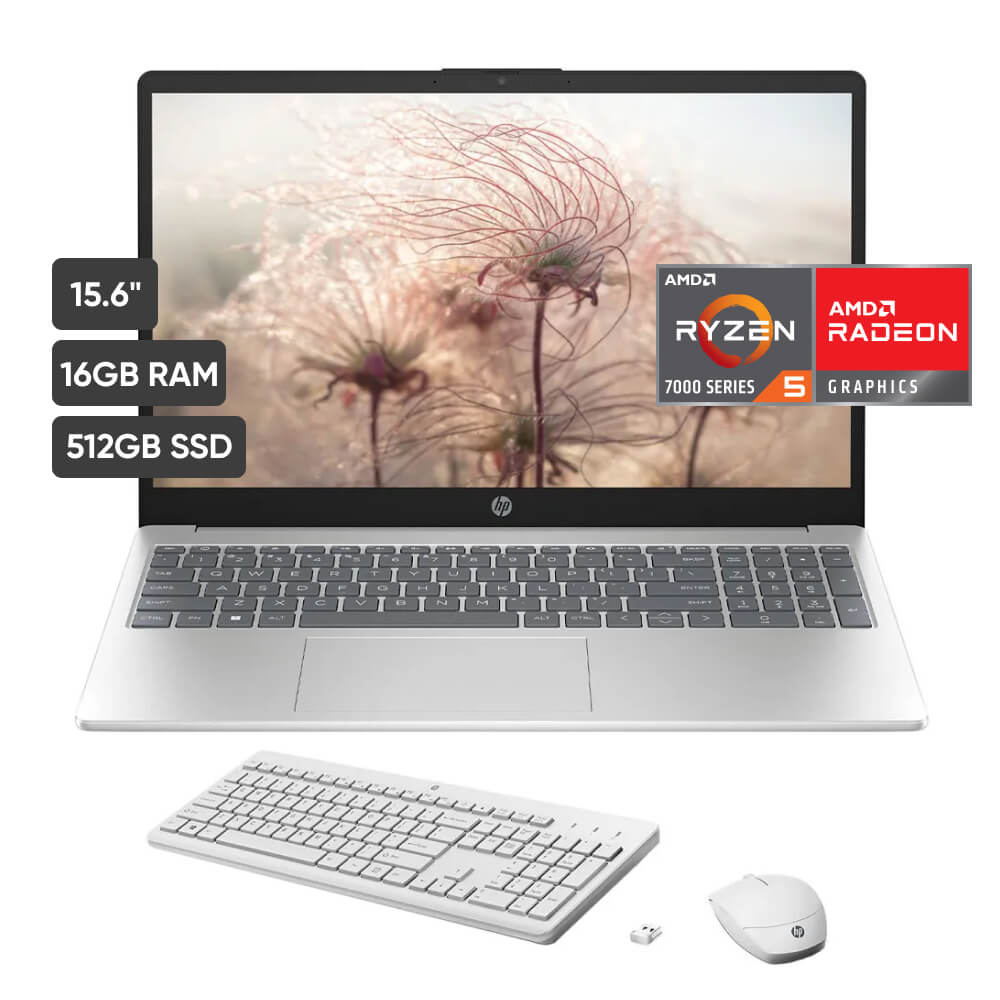 Laptop HP 15-FC0007LA 15.6"" AMD Ryzen 5 (7000 series) 16GB 512GB SSD + Teclado + Mouse inalambrico