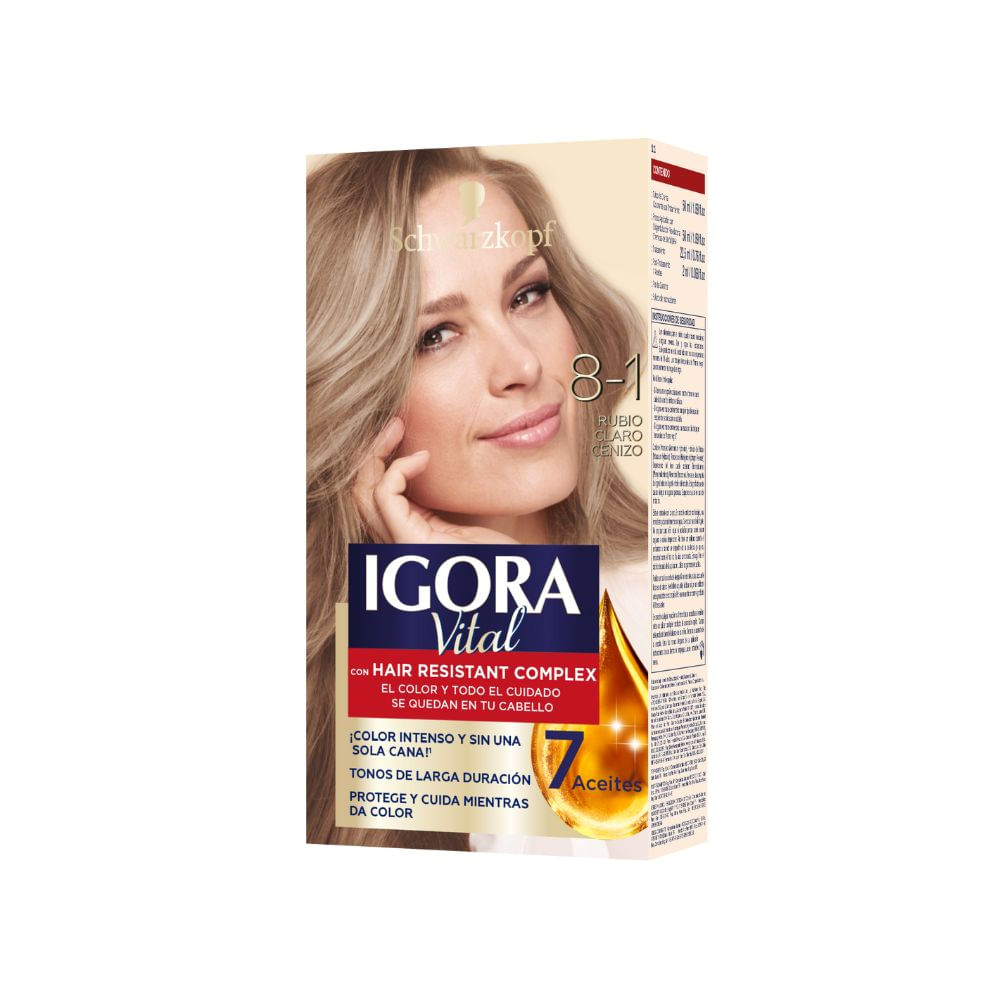 Tinte IGORA VITAL 8-1 Rubio Claro Cenizo Caja 125ml