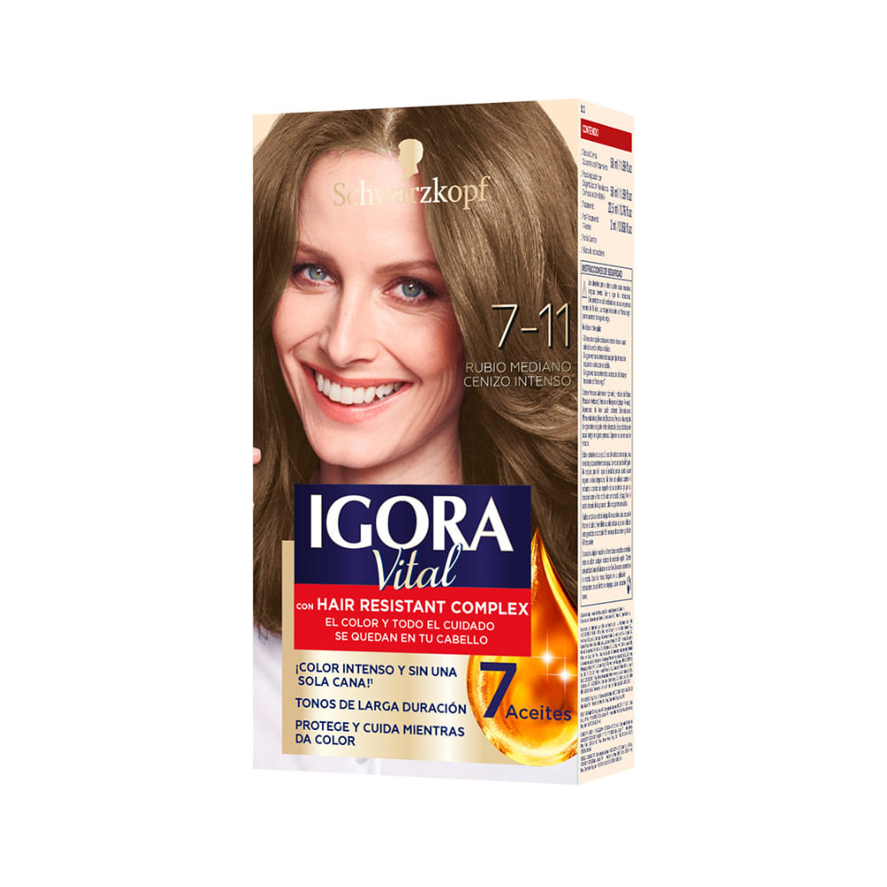 Tinte IGORA VITAL 7-11 Rubio Mediano Cenizo Intenso Caja 125ml
