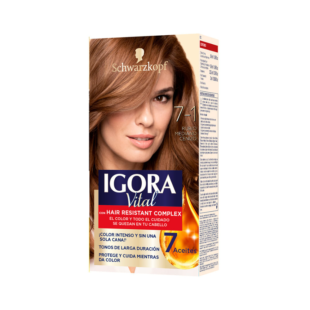 Tinte IGORA VITAL 7-1 Rubio Mediano Cenizo Caja 125ml