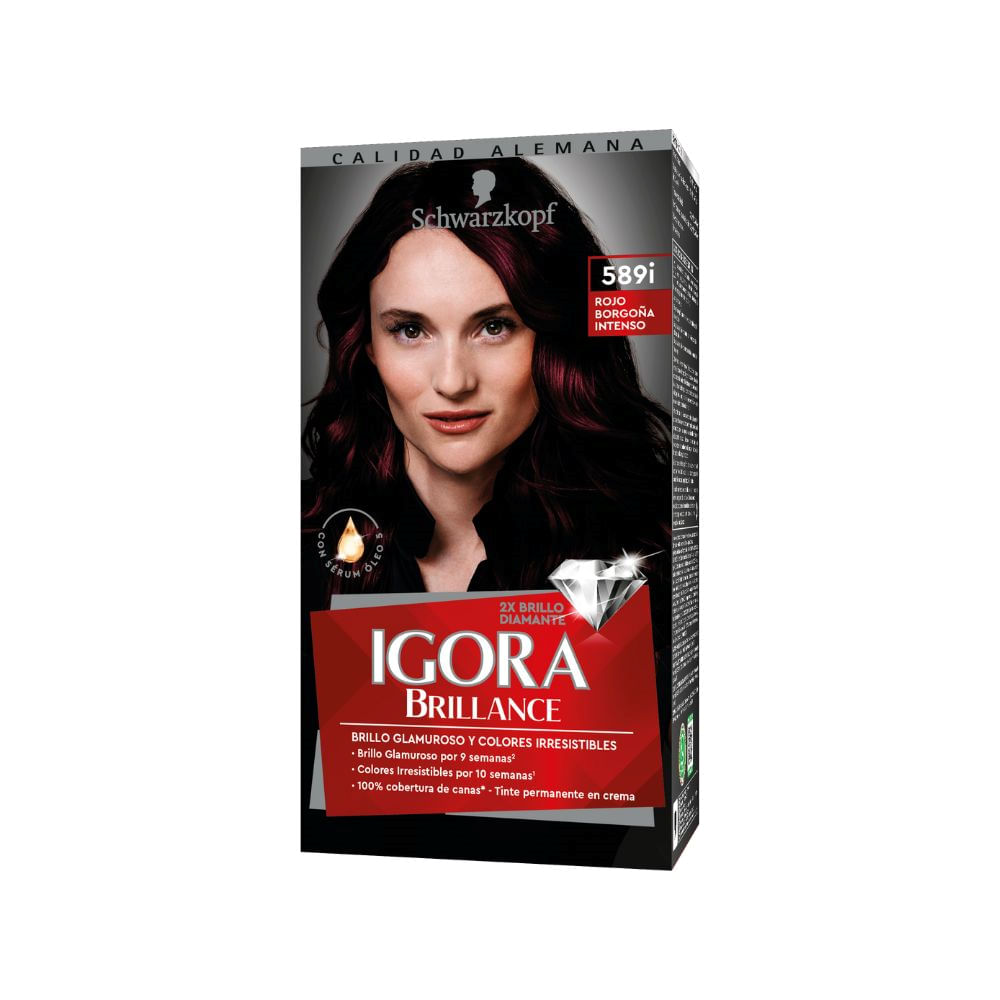 Tinte IGORA BRILLANCE 589I Rojo Borgoña Intenso Caja 145ml