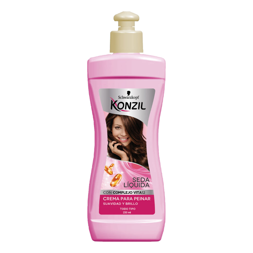 Crema para Peinar KONZIL Suavidad y Brillo Seda Líquida Frasco 230ml