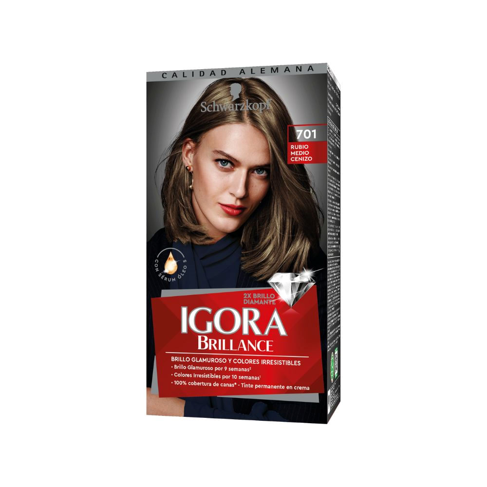 Tinte IGORA BRILLANCE 701 Rubio Medio Cenizo Caja 145ml