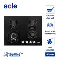 Encimera Vidrio Templado a Gas SOLE SOLCO034 60 CM