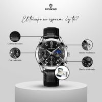 Reloj BINBOND para Hombre - Elegante - Cuero - Negro/Plata