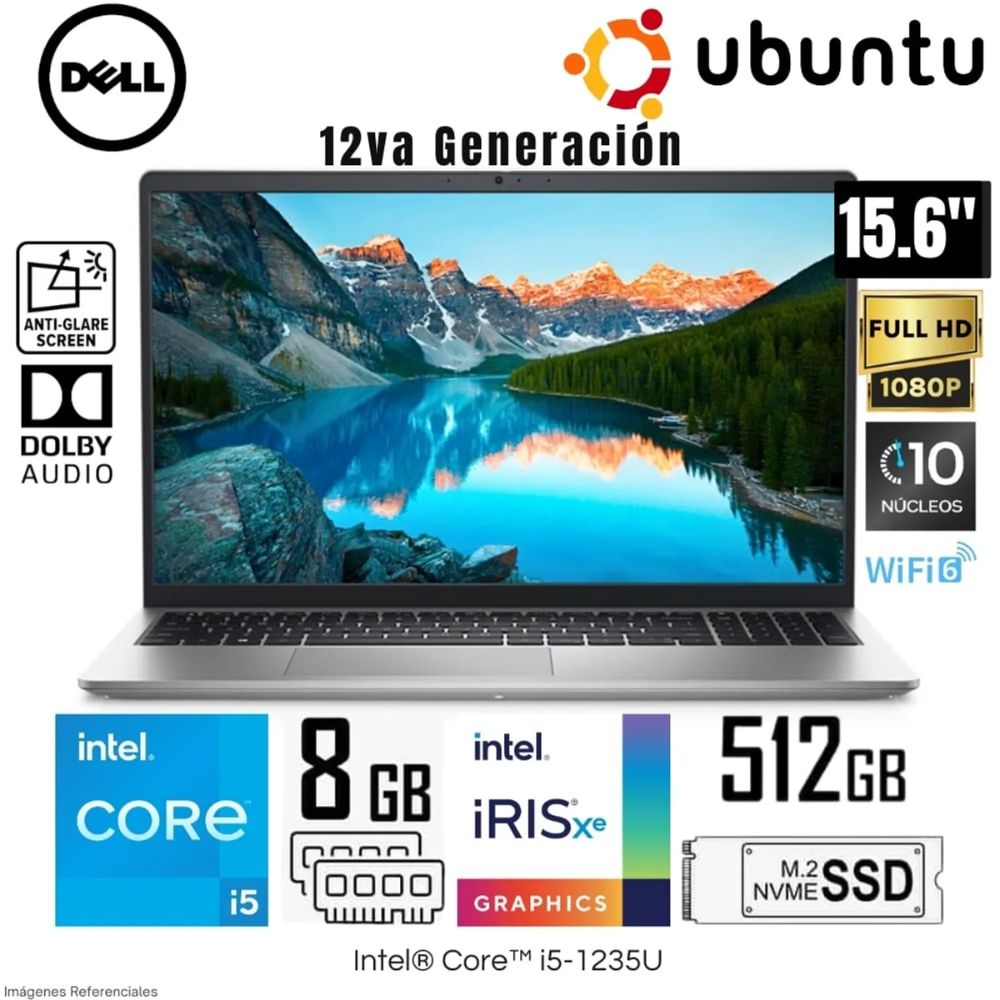 Laptop Dell Inspiron 15 3520 Intel Corei5-1235U 8GB RAM 512GB SSD 15.6"" FHD Ubuntu