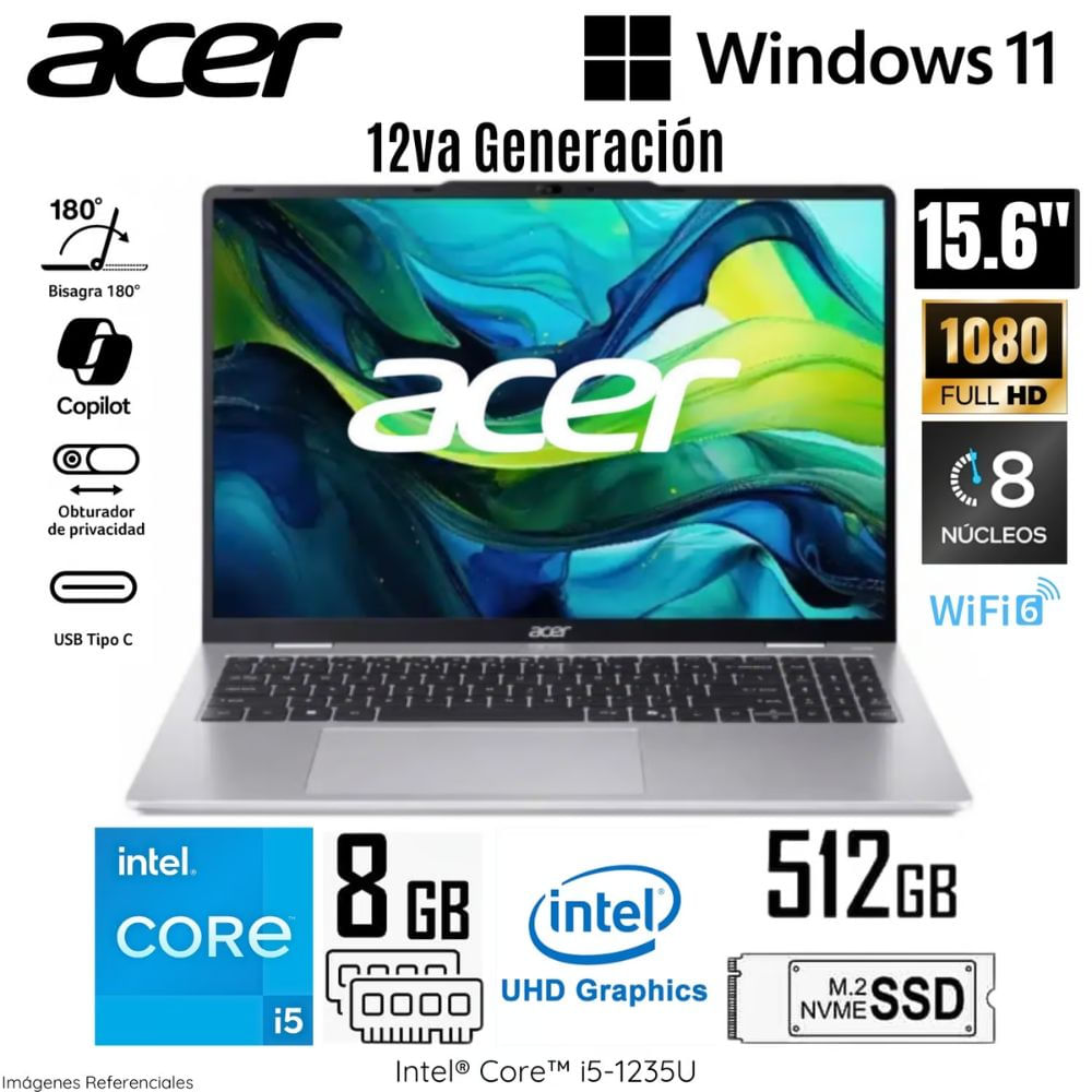 Laptop Acer Aspire AL15-71P-53N7 Intel Core i5-12450H 8GB DDR5 RAM 512GB 15.6"" FHD Windows 11 Home