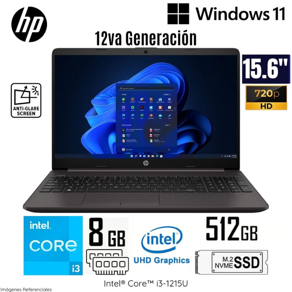 Laptop HP 250 G9 Intel Core i3-1215U 8GB RAM 512GB SSD 15.6"" HD WIN 11 - 7C6E5LA
