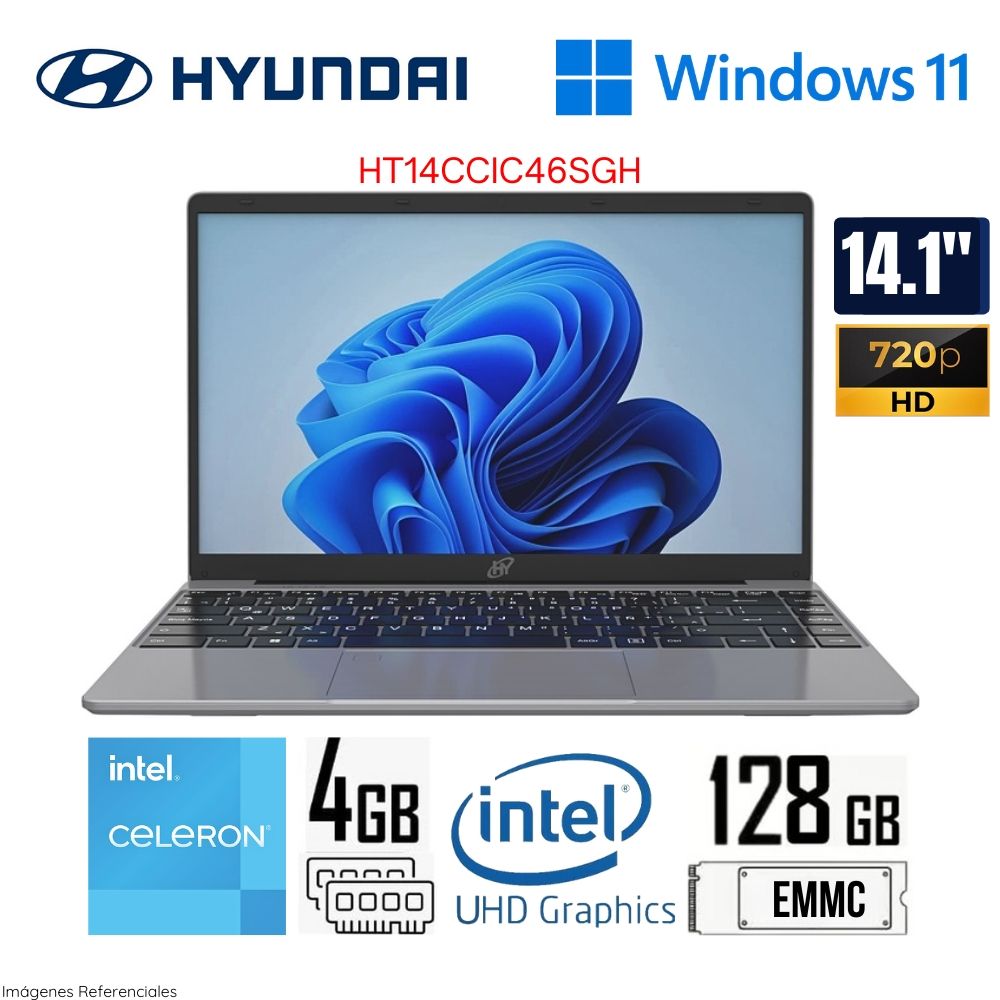 Laptop Hyundai Hybook Plus HT14CC1C46SG Intel Celeron N4020 4GB RAM 125GB SSD 14"" HD WIN 11 - Gris