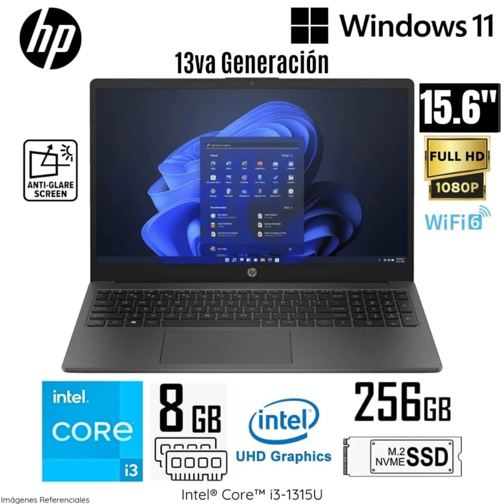 Laptop HP 250 G10 Intel Core i3-1315U 8GB RAM 256GB SSD 15.6 Pulg. HD Win 11 - 81H23LT