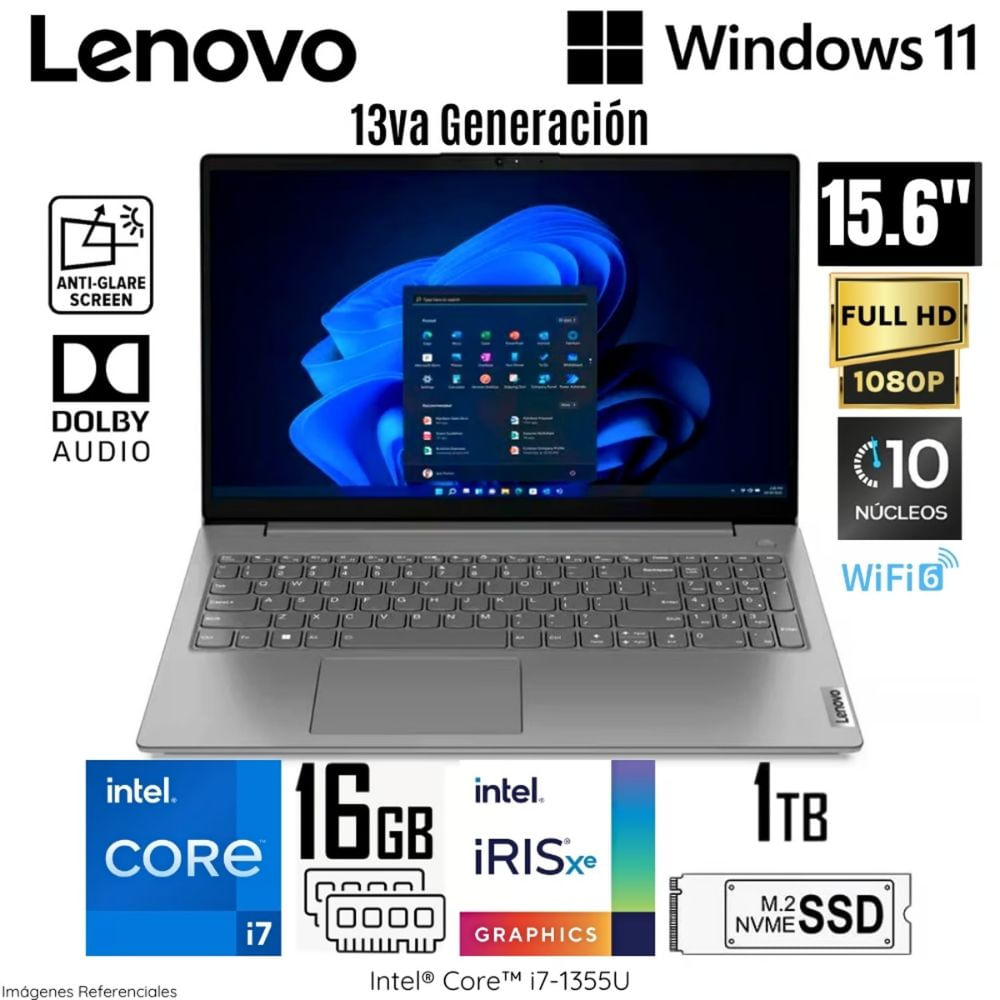 Laptop Lenovo V15 G4 IRU 15.6 FHD Intel Core i7 1355U 16GB RAM 1TB SSD WIN 11- Iron Grey