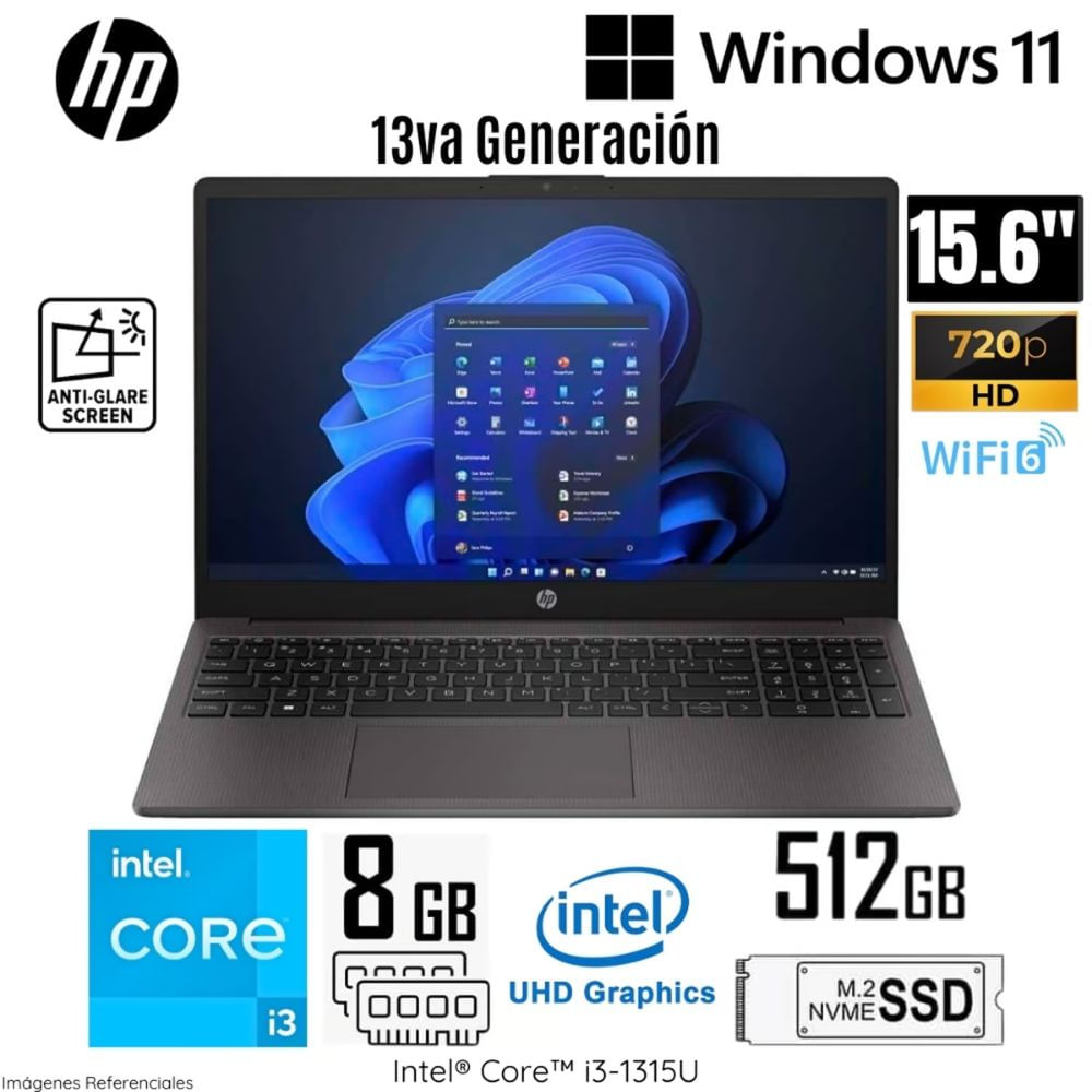 Laptop HP 250 G10 Intel Core i3-1315U 8GB RAM 512GB SSD 15.6"" HD WIN 11- A29CMLA