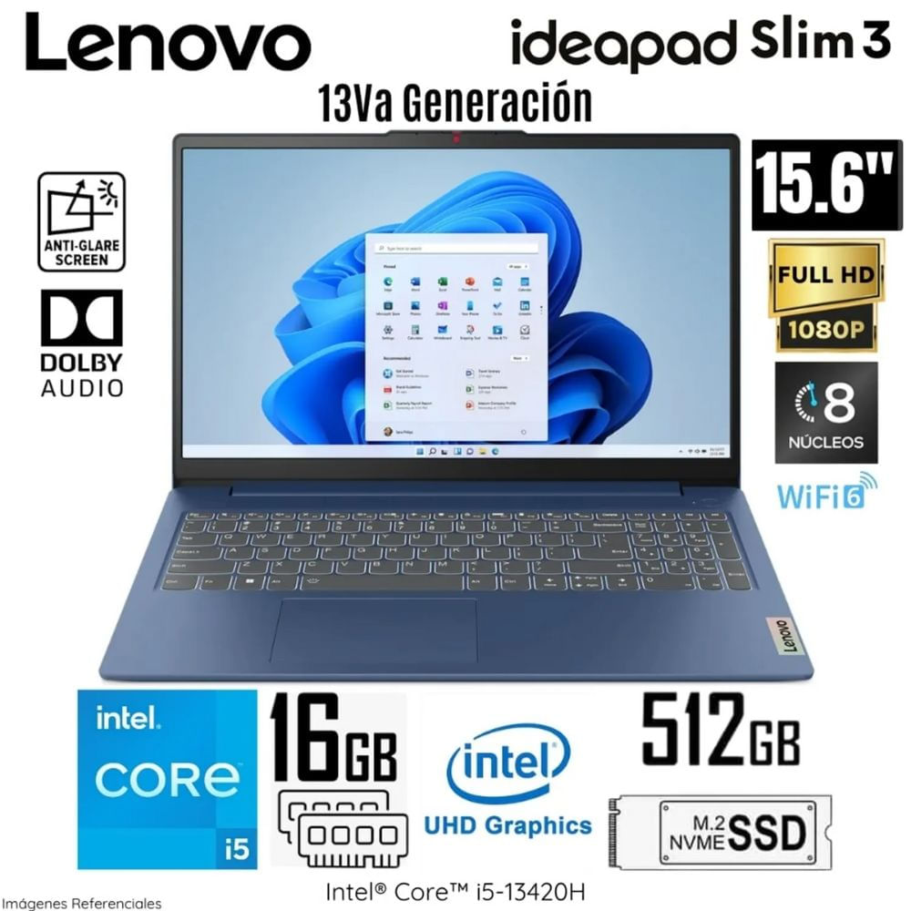 Laptop Lenovo Ideapad Slim 3 Intel Core i5-13420H 16GB RAM 512GB SSD 15.6"" FHD - ABYSS BLUE