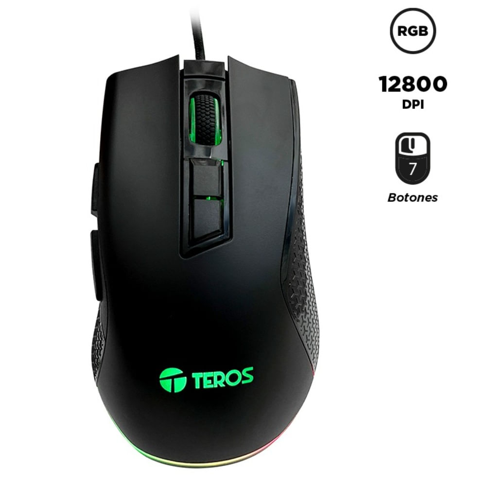 Mouse gamer TEROS TE 1211G 7 botones RGB negro