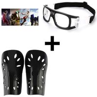 Marco Montura De Lentes Anti-Impacto Fútbol Transparente Negro + Canilleras de protección Fútbol