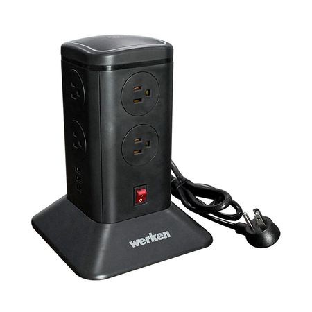Torre supresor de picos 8 tomas 6 usb negra Werken