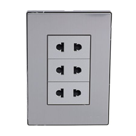 Placa Armada Orange: Tomacorriente Triple Universal Acero Inoxidable