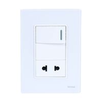Placa Armada Orange: Interruptor + Tomacorriente Vitro Blanco