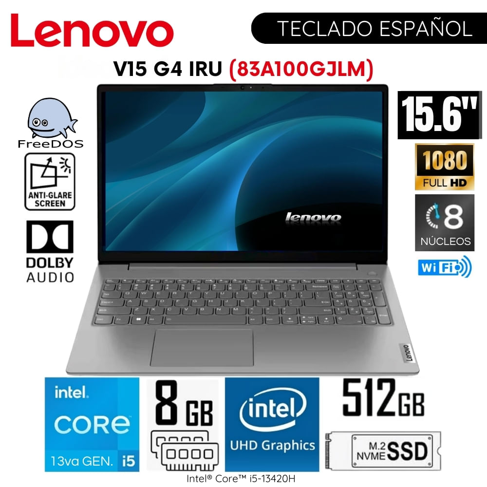 Laptop Lenovo V15 G4 IRU Intel Core i5-13420H 8GB RAM 512GB SSD 15.6"" FHD - 83A100GJLM